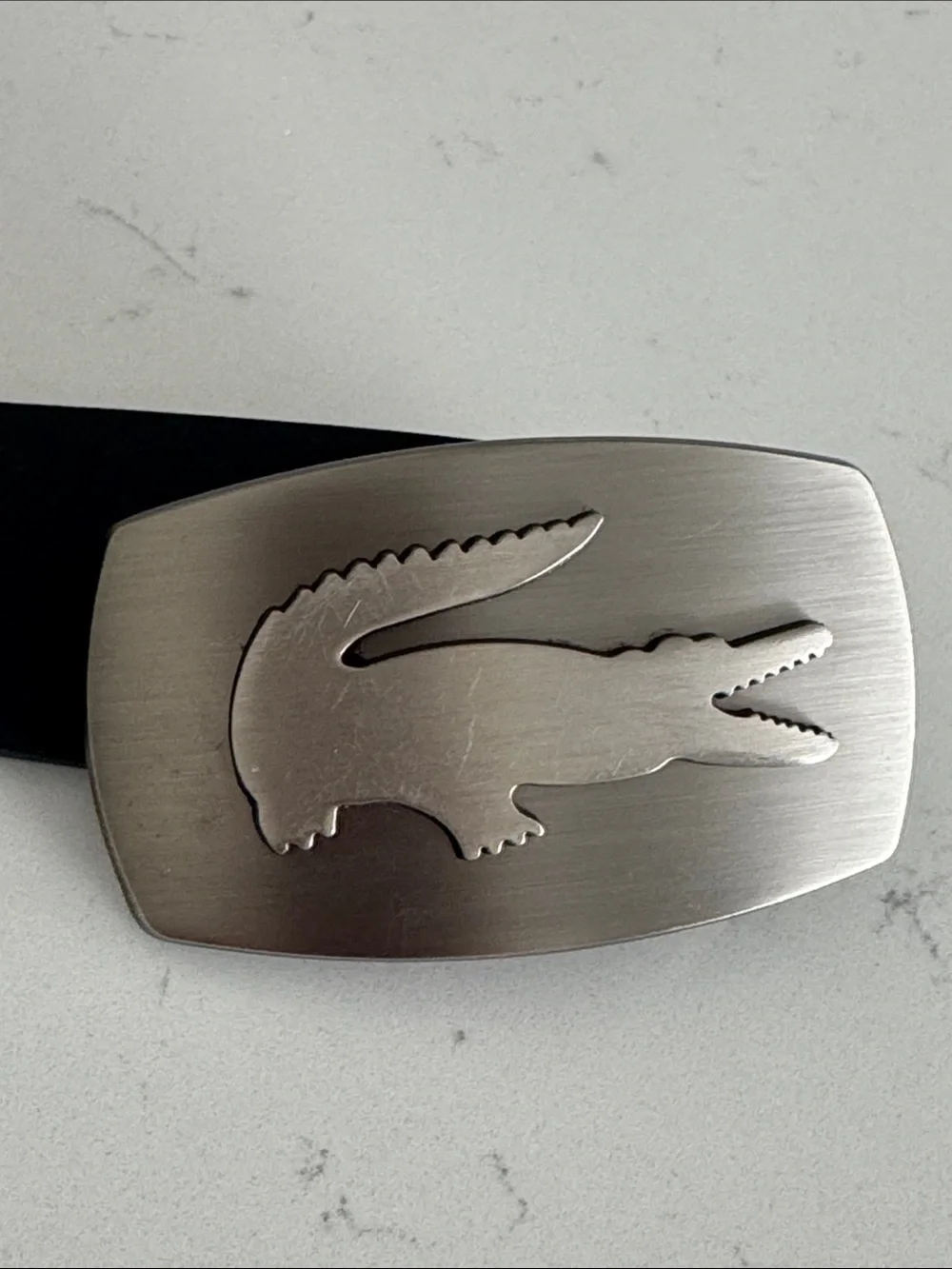 Lacoste Black Leather Belt With Brushed Silver Buckle Size 36